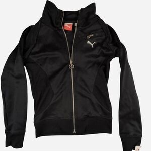 Puma girls' black Full Zip jacket silver embroidered puma glitter logos Large